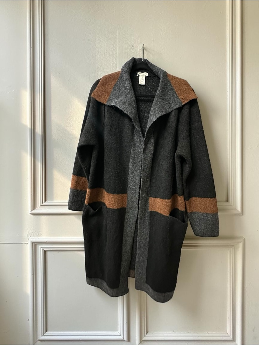 Max Studio Long Open Front Sweater Cardigan. Black/Gray/Brown. Size: XL